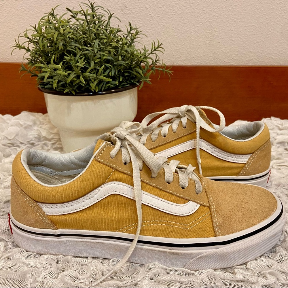 Vans Old Skool Low Sneaker Lace Skater Shoes Suede Unisex Yellow Men 5.5 Women 7